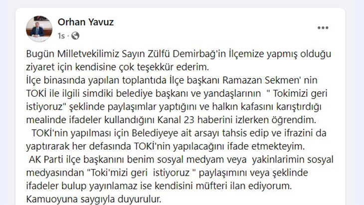 Maden Belediye Başkanından AK Parti İlçe Başkanına müfteri iddiası